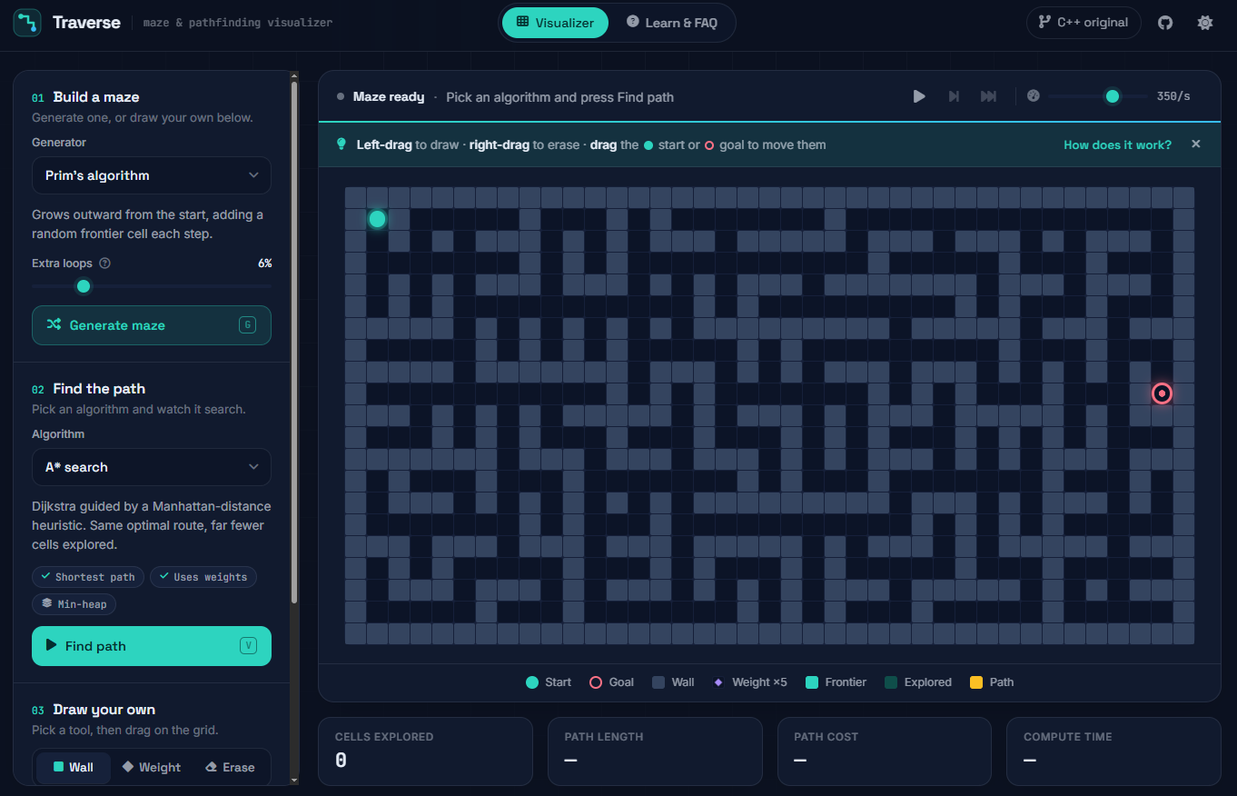 Traverse — maze and pathfinding visualizer